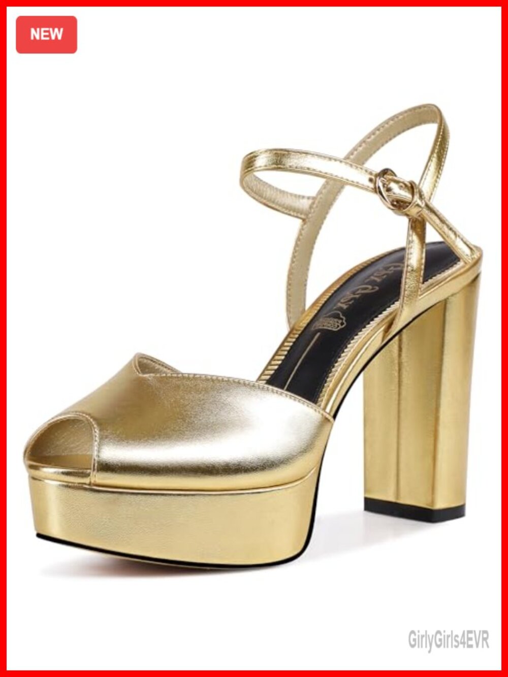Faux Leather Platform High Heels Open Toe Ankle Strap Sandals